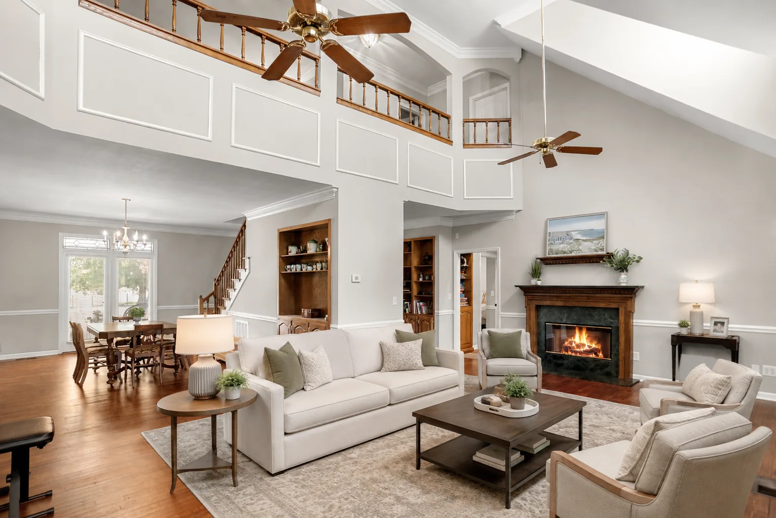 Virtually staged living room showing furniture placement in a residential property